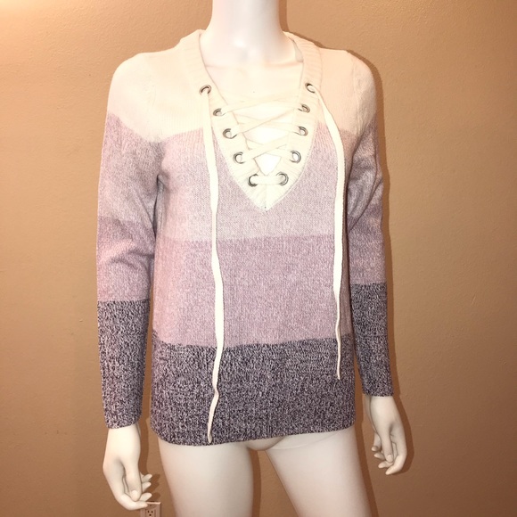 Soho New York Co Lace Up Sweater NEW Womens Size Small Colorblock Pink Lavender - Picture 1 of 14